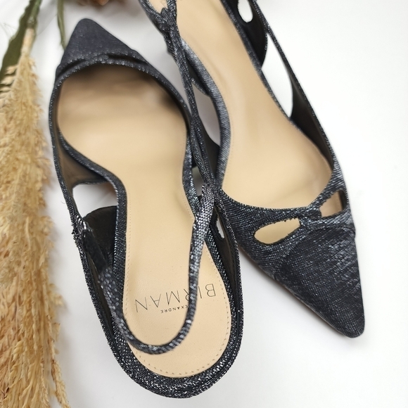 Alexandre Birman Black Silver Sparkle Slingback Heels Size 36.5 - Picture 3 of 15
